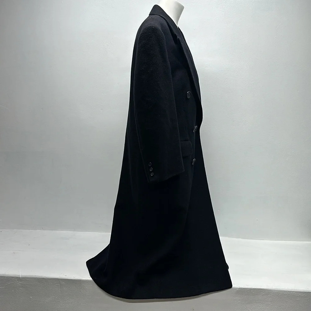 Burberry Trench Coat Cashmere Wool Blend Button Down Navy Blue Vintage Large * - Picture 4 of 14